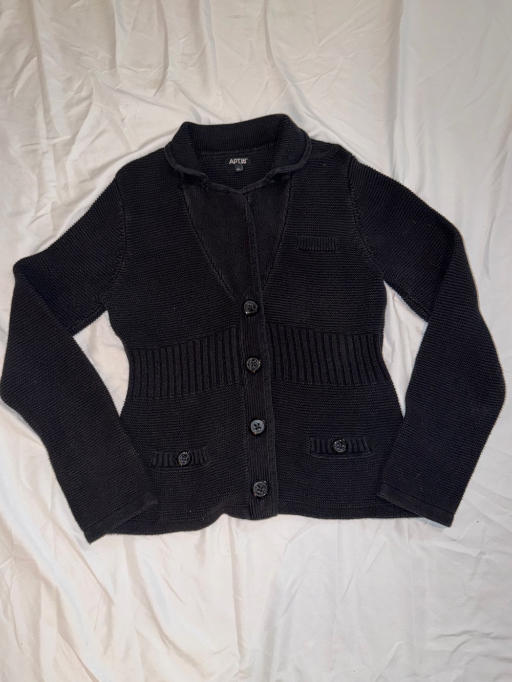 Apt. 9 Women’s L Black Knit Cardigan Sweater Jacket Button Front Ribbed